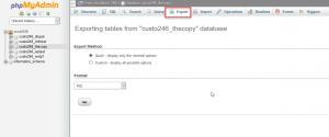 Wordpress transfer export database